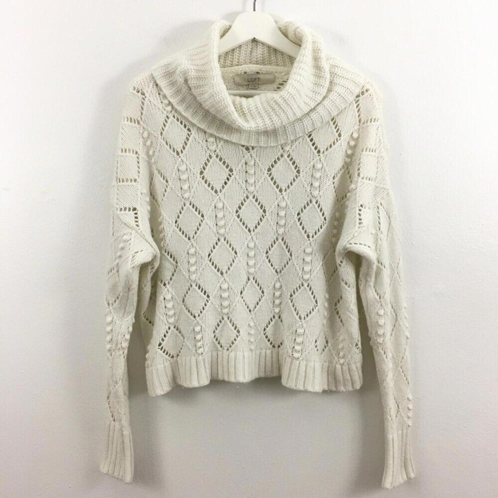 2/$25 LOFT Women’s Turtleneck Geometric Eyelet Long Sleeve Sweater Size M